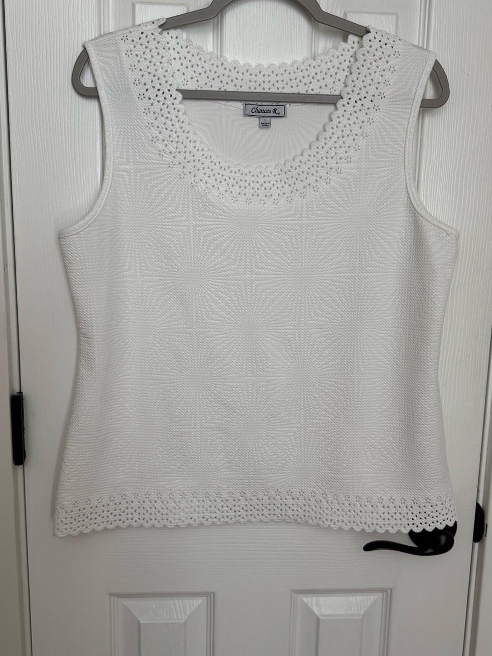 Chances R White Crochet-Trim Sleeveless Knit Tank
